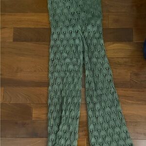 Topshop Sage Green Openwork Knit Wide-Leg Pants
